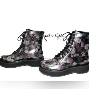 Kendall & Kylie black floral back zip platform combat boots women size 6.5